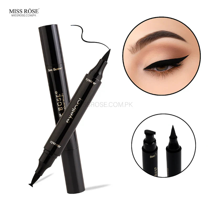Miss Rose Magic Eyeliner pen with close-up of application on eyelid and product details, branded as Miss Rose.