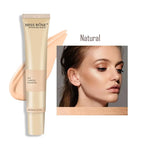 Miss Rose foundation tube with a woman's face wearing the product, labeled 'Natural'.