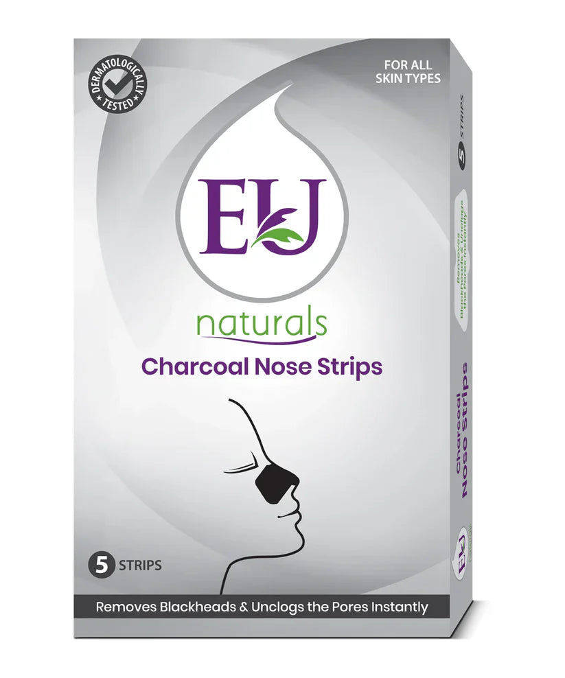 Box of EU Naturals Charcoal Nose Strips on a white background
