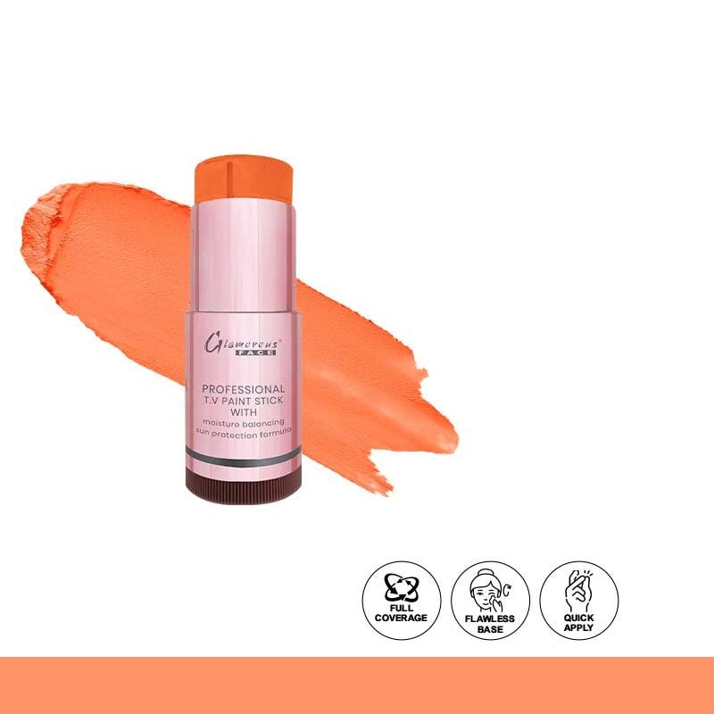 Pink paint stick with orange color swatch on a white background