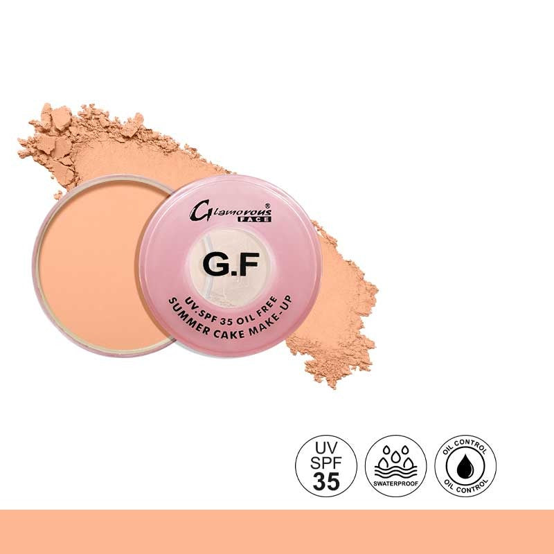Makeup compact with SPF 35 label on a white background