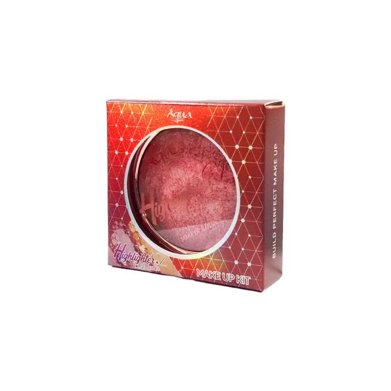 Makeup kit packaging with a pink blush on a white background