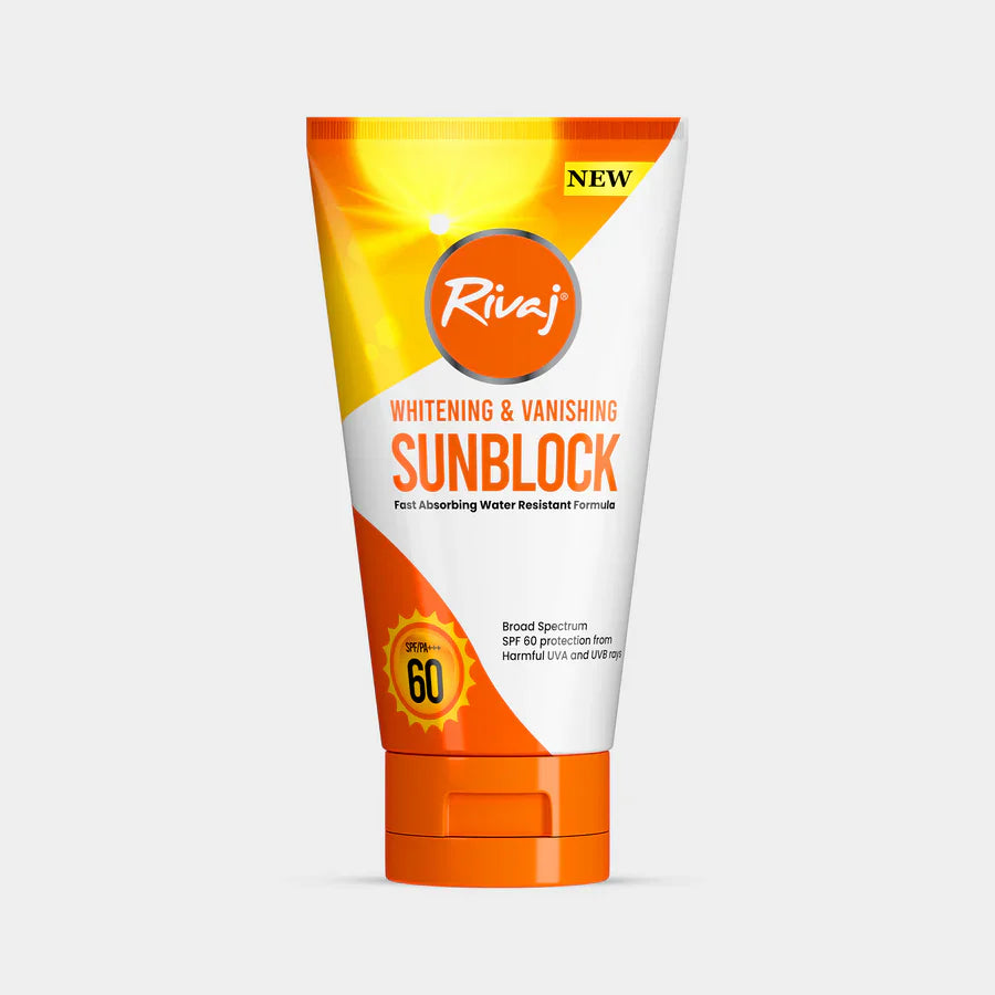 Tube of SPF60 Whitening & Vanishing Sunblock cream on a white background