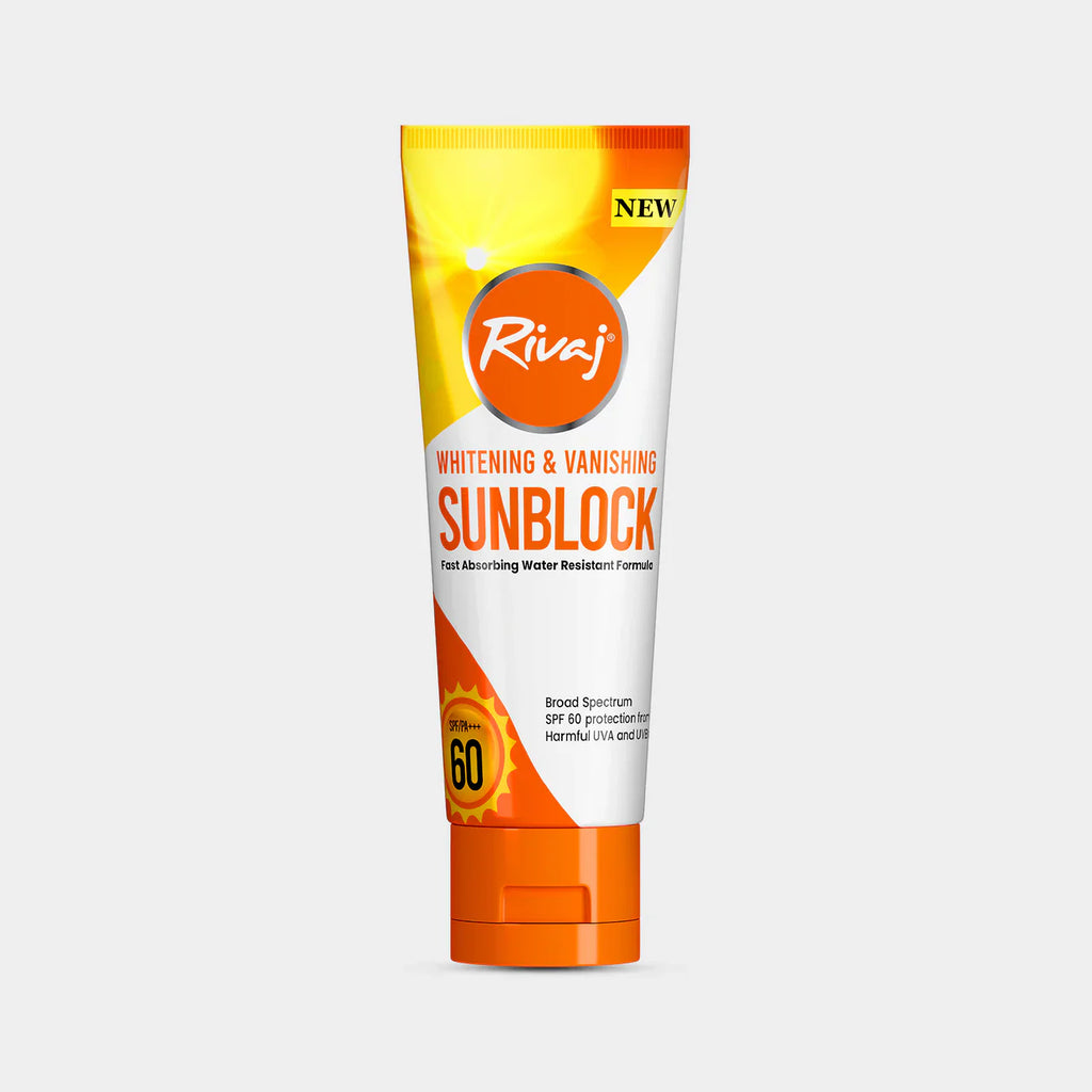 Tube of SPF60 Whitening & Vanishing Sunblock on a white background