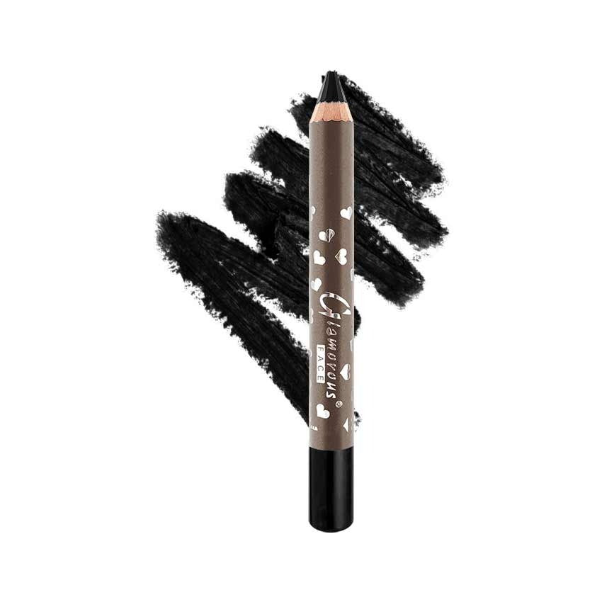 Black eyeliner pencil with smudges on a white background