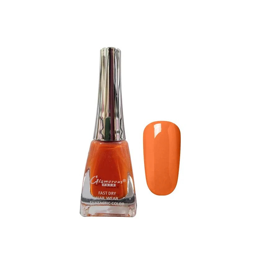 Orange nail polish bottle with a matching color swatch on a white background