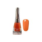 Orange nail polish bottle with a matching color swatch on a white background
