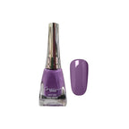 Purple nail polish bottle with a matching purple color swatch on a white background