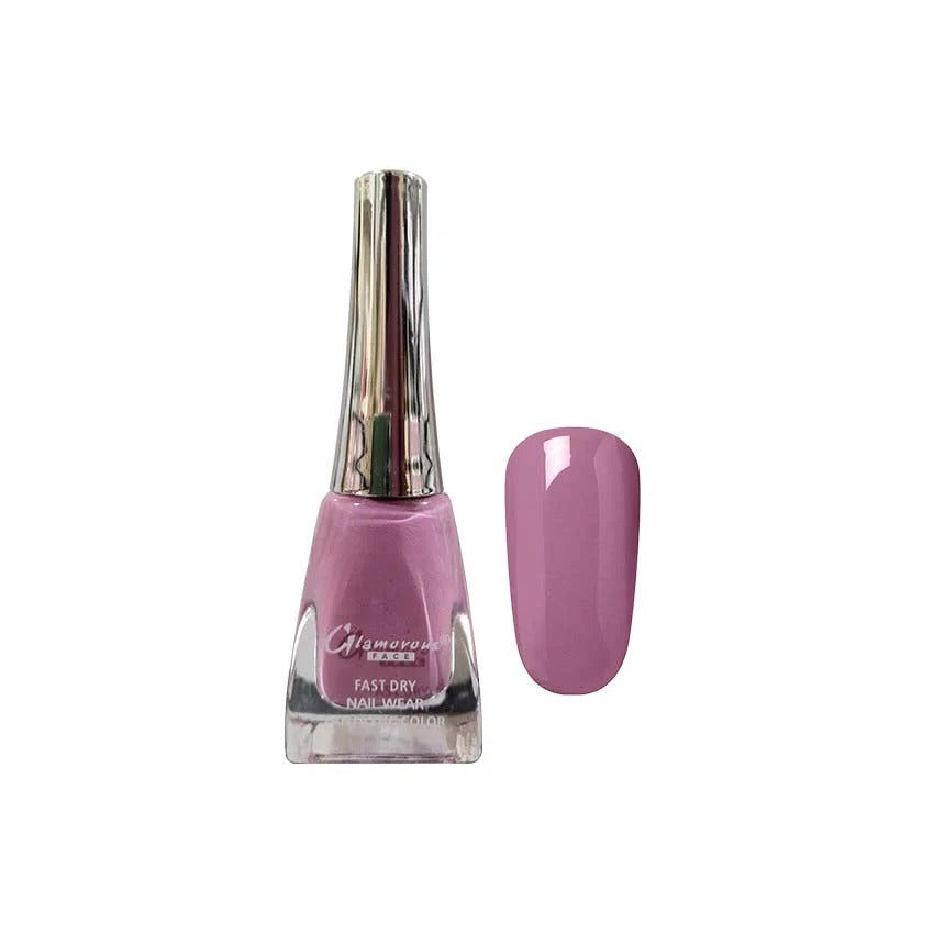 Pink nail polish bottle with a matching color swatch on a white background