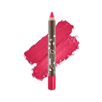 Pink lipstick pencil with heart designs on a white background