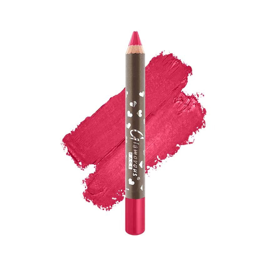 Pink lipstick pencil with heart designs on a white background