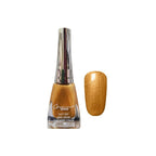 Gold nail polish bottle with a matching color swatch on a white background