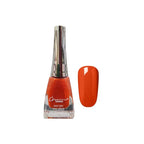 Orange nail polish bottle with a matching color swatch on a white background