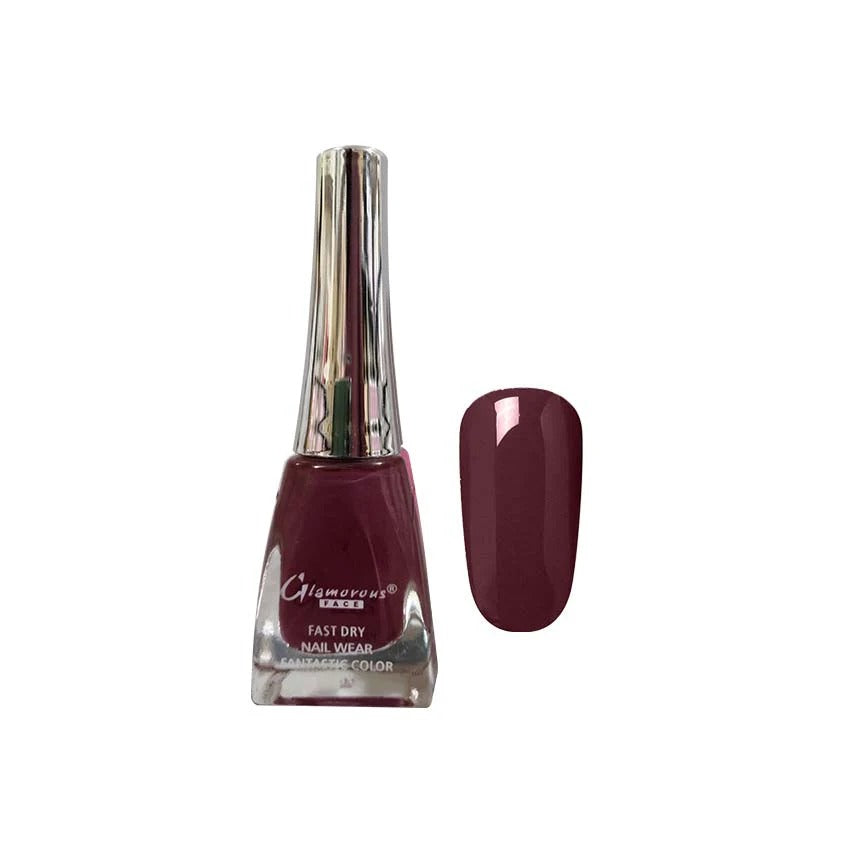 Nail polish bottle with a matching purple nail color swatch on a white background