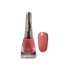 Pink nail polish bottle with a matching color swatch on a white background