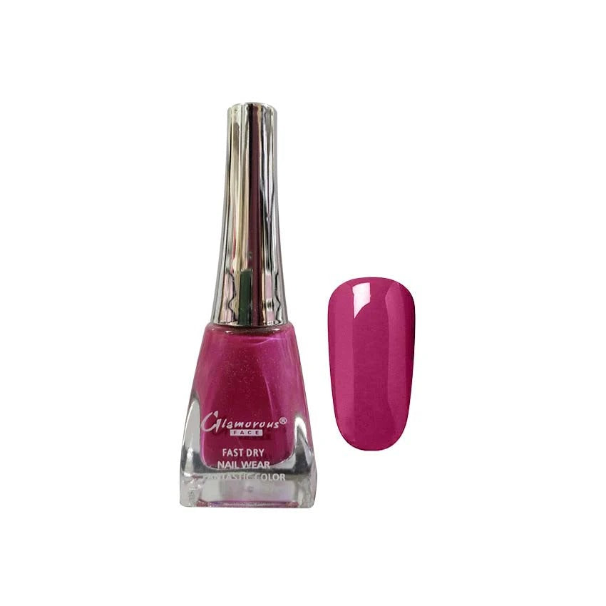 Pink nail polish bottle with a matching nail swatch on a white background
