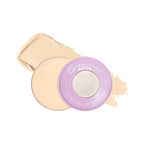 Makeup product with a purple cap and beige body on a white background