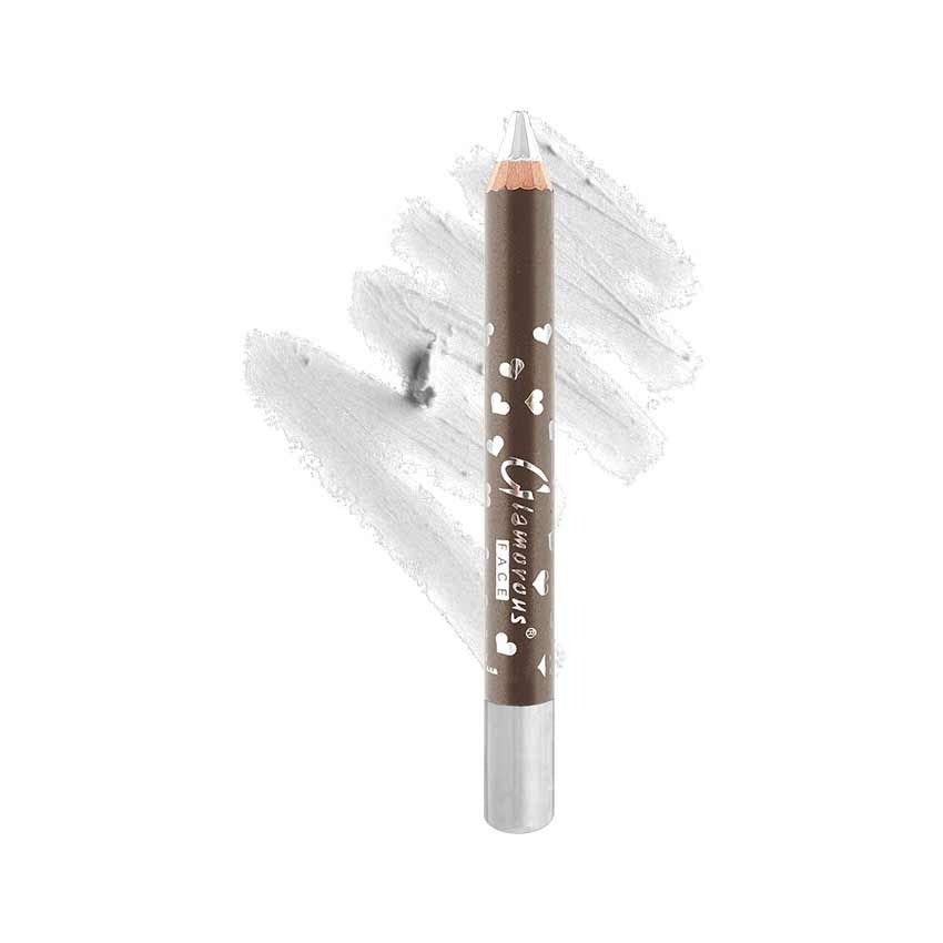 Eyebrow pencil with white swatch on a white background