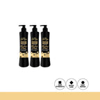 Three black bottles of Spa Line By Glamorous Face Brazilian Keratin Hair Treatment