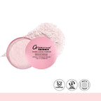 Pink powder compact with 'Glamorous Beach' branding on a white background