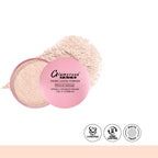 Pink powder compact with 'Glamorous Beach' branding on a white background