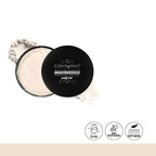 Loose powder container with black lid and beige powder, brand 'Colorful' visible, on white background.