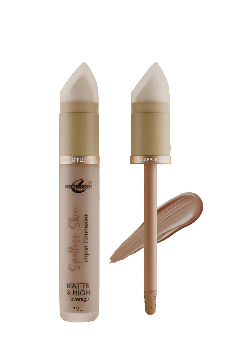 Two liquid concealer sticks with applicator and swatch on a white background
