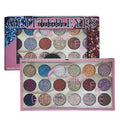 Glitter eyeshadow palette with open lid showing colors and closed box on a white background
