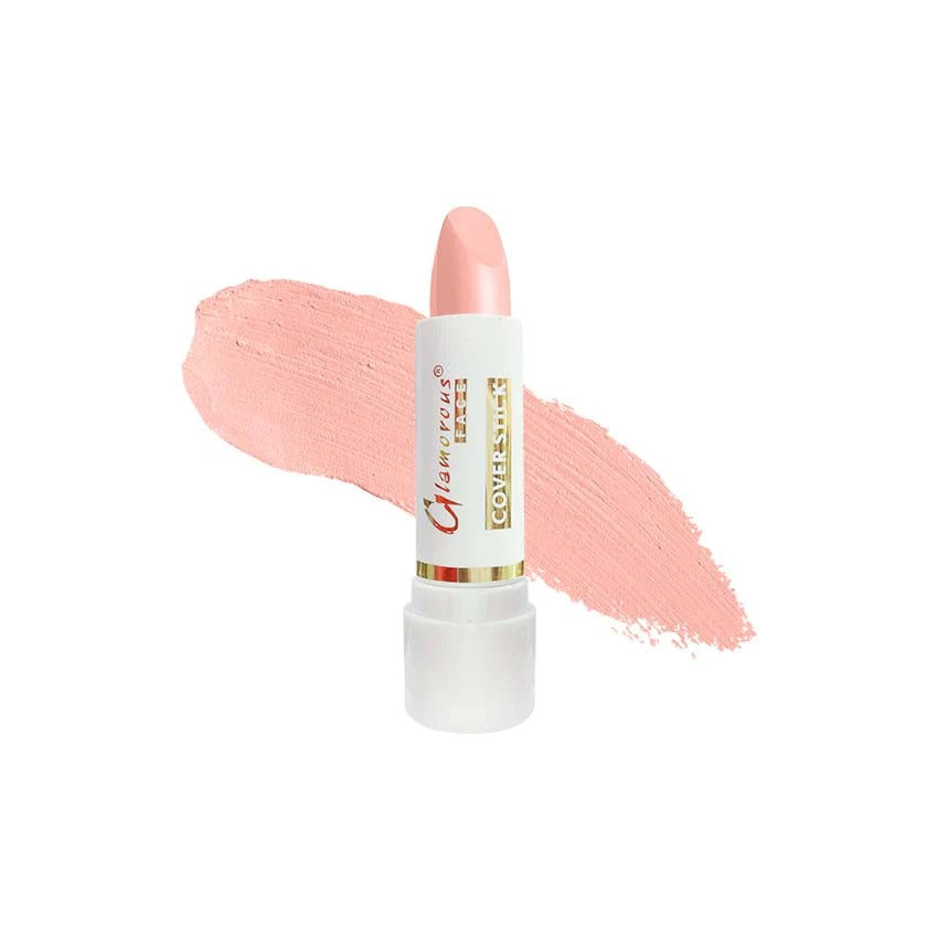 Concealer cover stick with pink shade on a white background