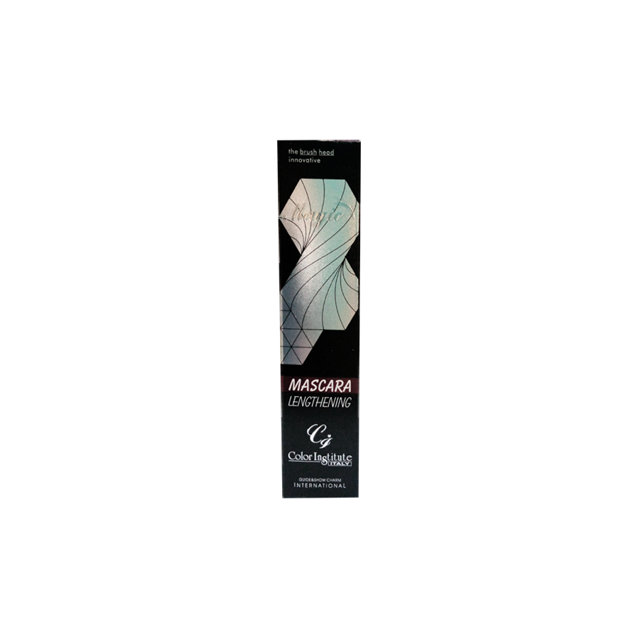 Mascara packaging with leaf design on a white background